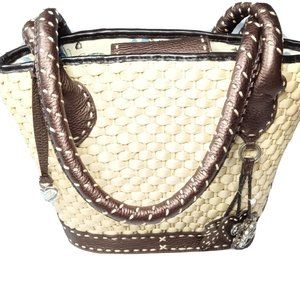 Brighton Straw & Leather Tote Shoulder Bag Silver & Leather Charms Cream & Brown